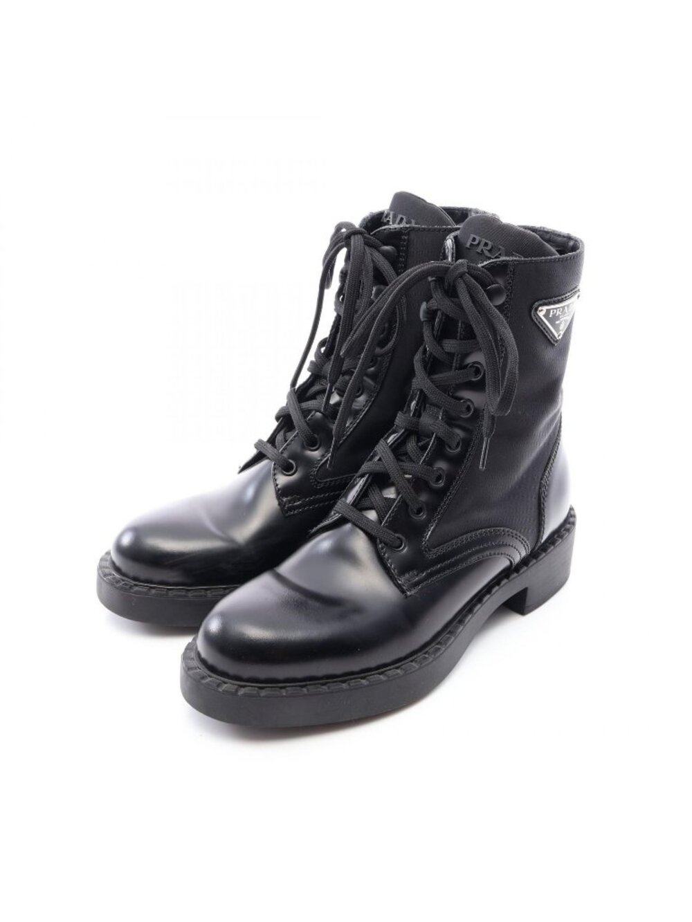 Prada Boots Triangle Plate Lace-up Short Leather Nylon